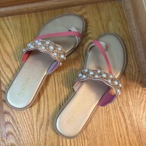 Kenneth Cole Reaction Coral Pearl-Embellished Women's Slide Sandals Size 8